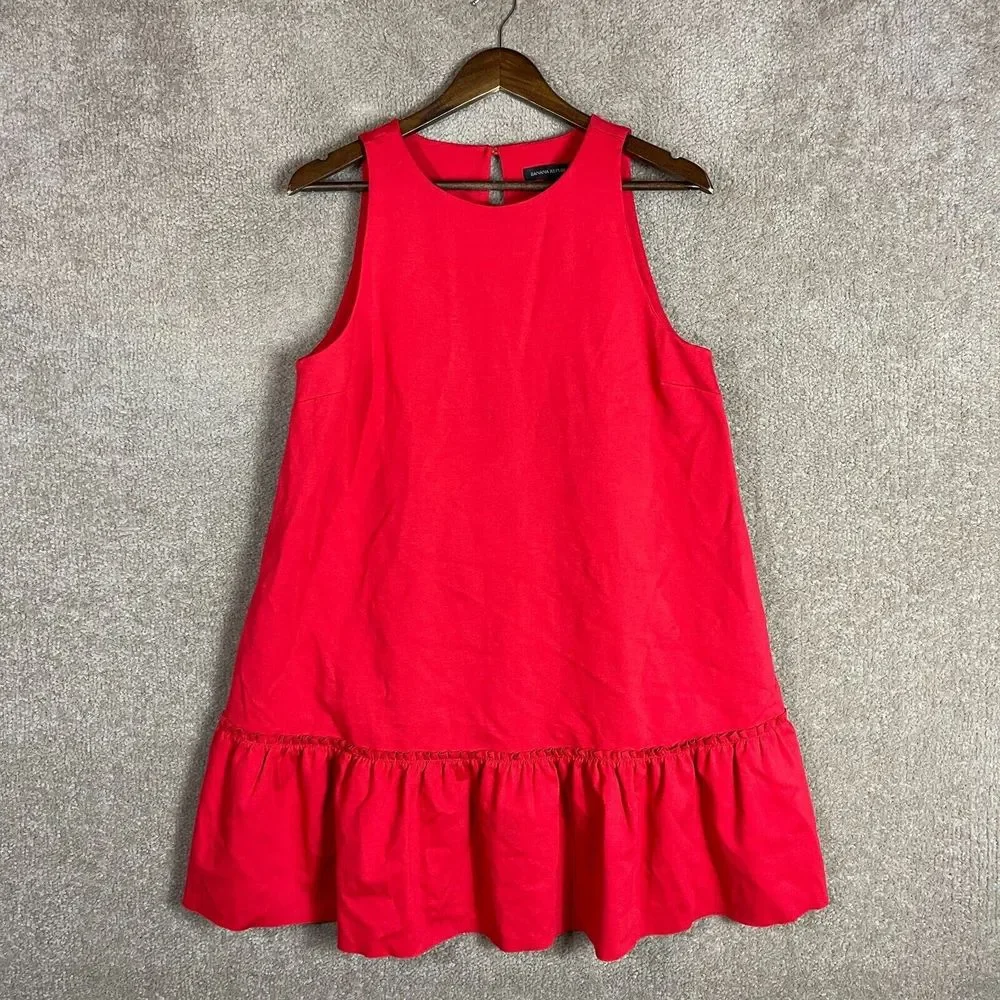 Banana Republic Mini Dress Petite Size 12P Red Sleeveless Ponte Knit Ruffle Hem - Picture 1 of 12